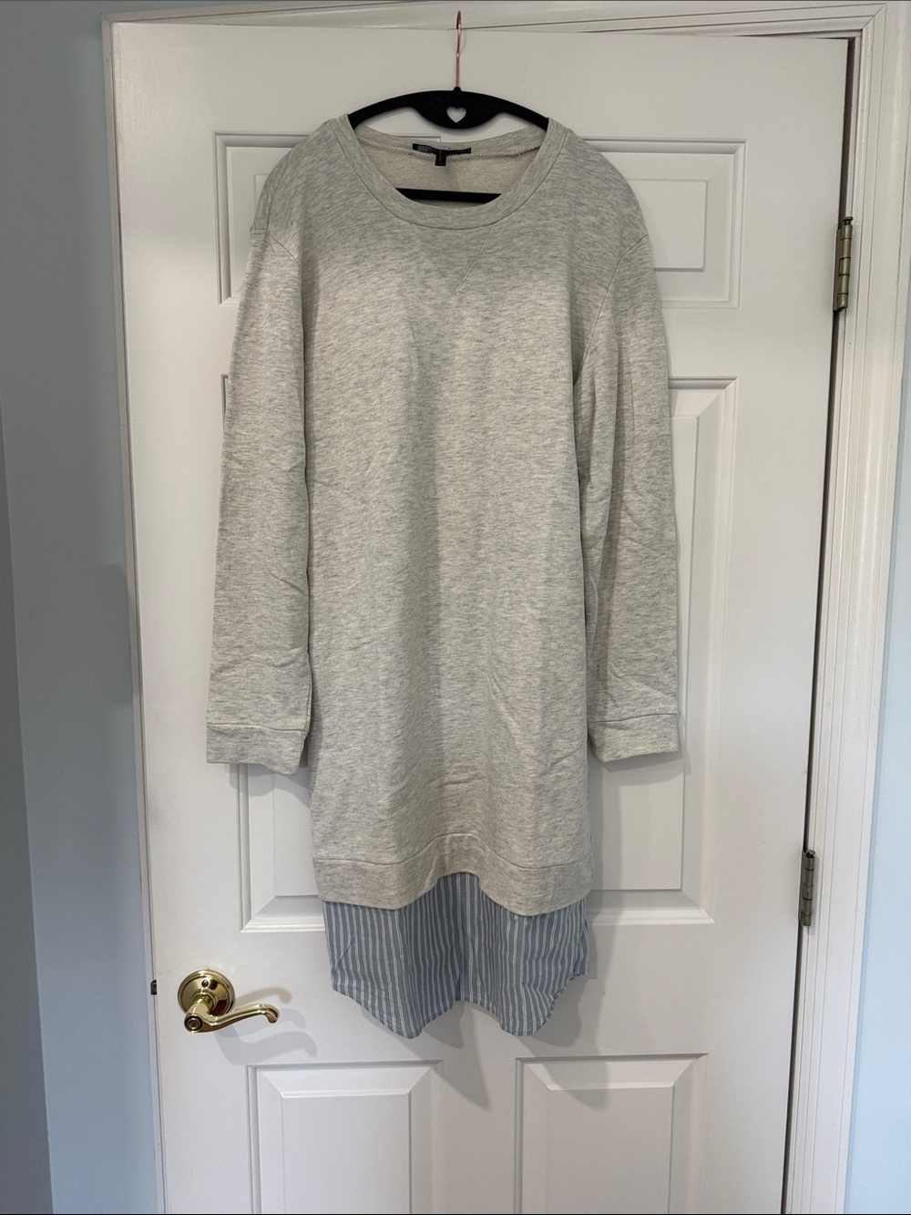 BCBGMaxAzria Light Gray Layered-Hem Crewneck Sweater